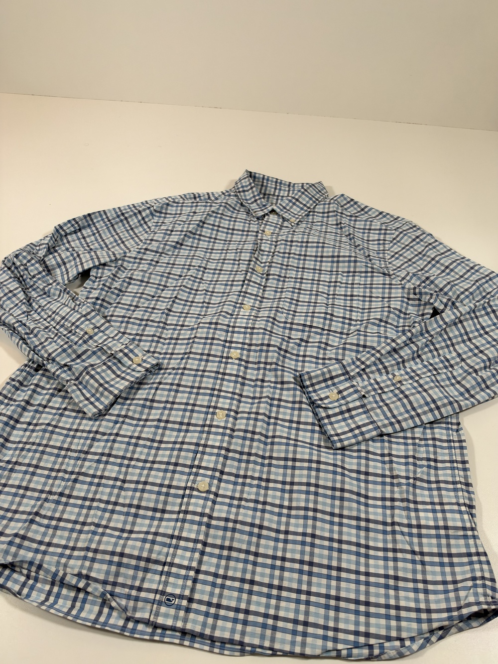 Vineyard Vines Shirt Mens L Blue Plaid Performance Button Down L/S Stretch Brrr